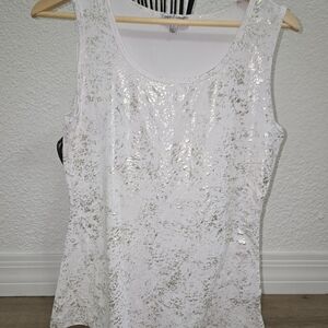 NYC White and Silver Sequin Tank Top